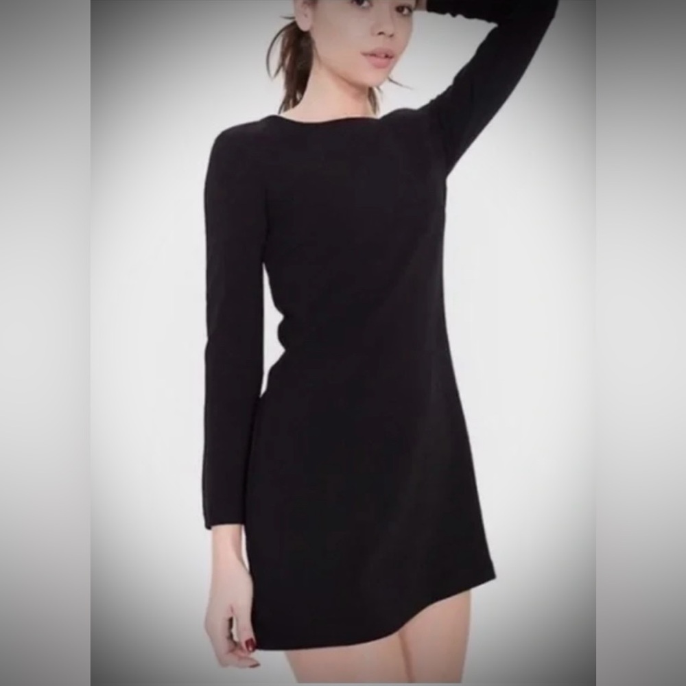 AMERICAN APPAREL Crepe Black Long Sleeve Mini Shift Swing Dress - Made in USA